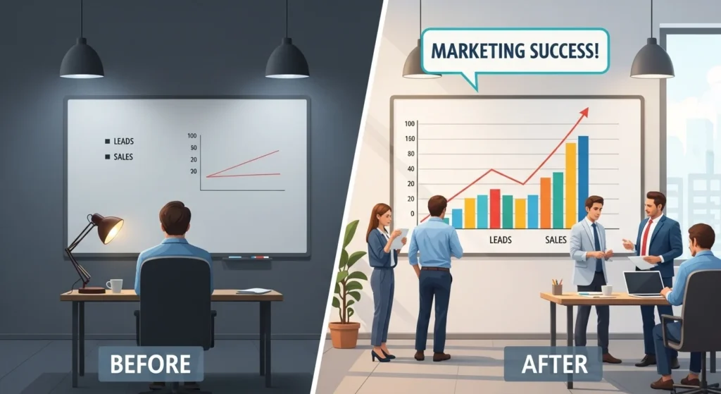 before after content marketing results business growth