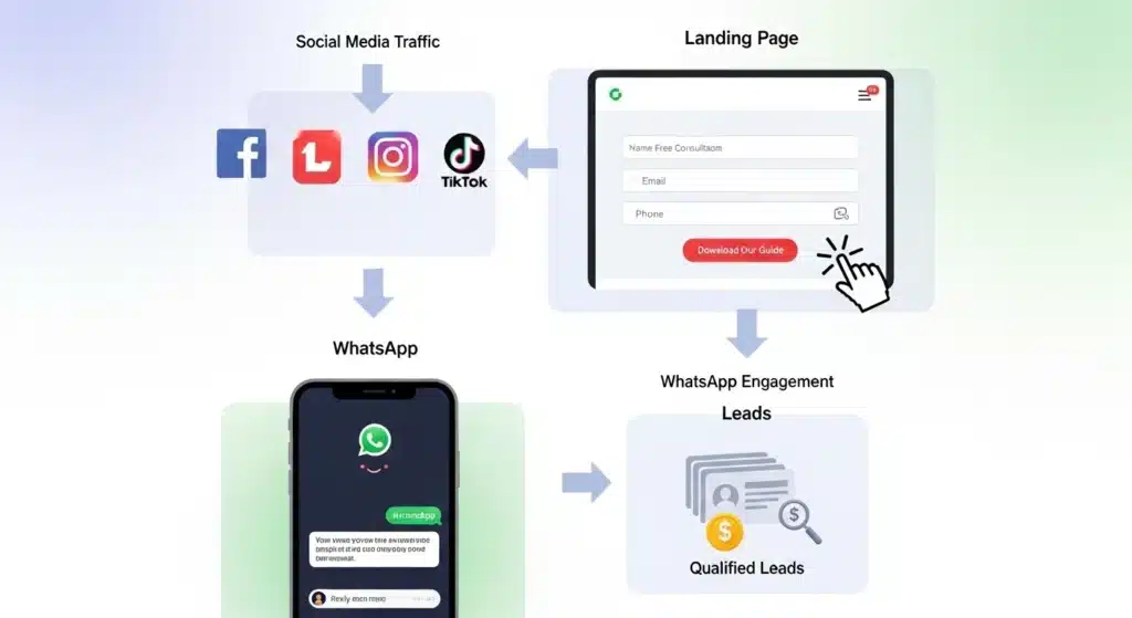 social media to whatsapp lead generation funnel conversion